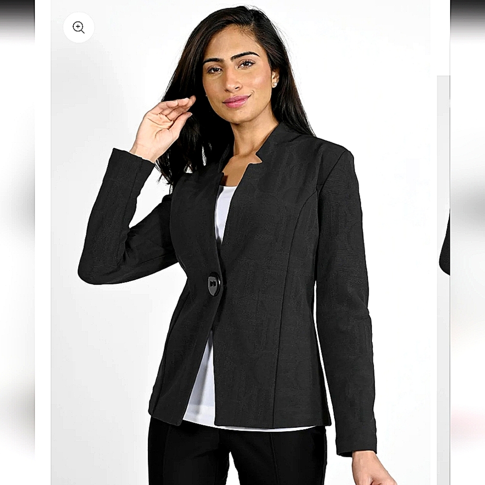 Frank Lyman Women's Black Jaquard Notch Collar Long Sleeved Jacket NWT Size 12